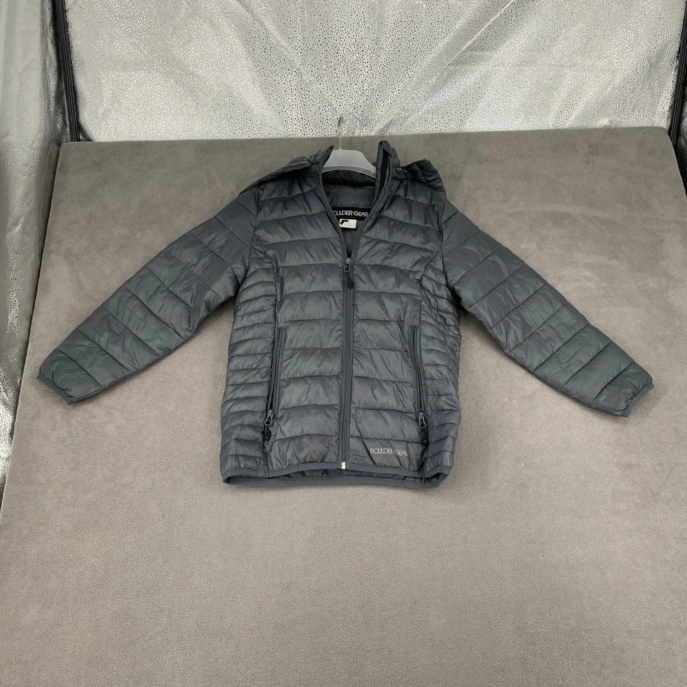 Boulder Gear Kids Puffer Jacket Gray Hooded Quilted Insulated Coat 8945R Size S